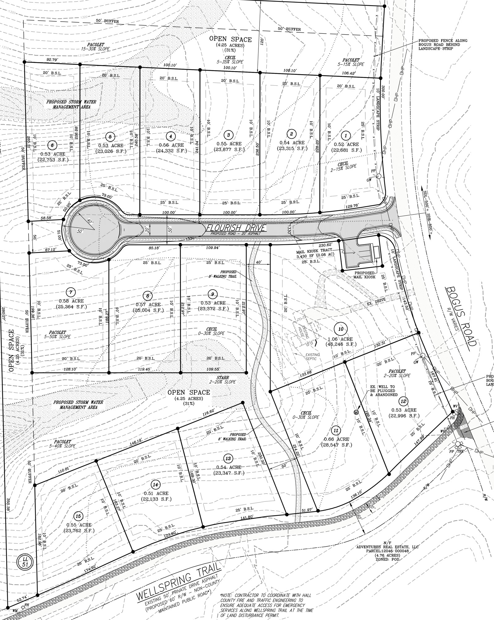 The concept plan: 15 home sites along Flourish Drive